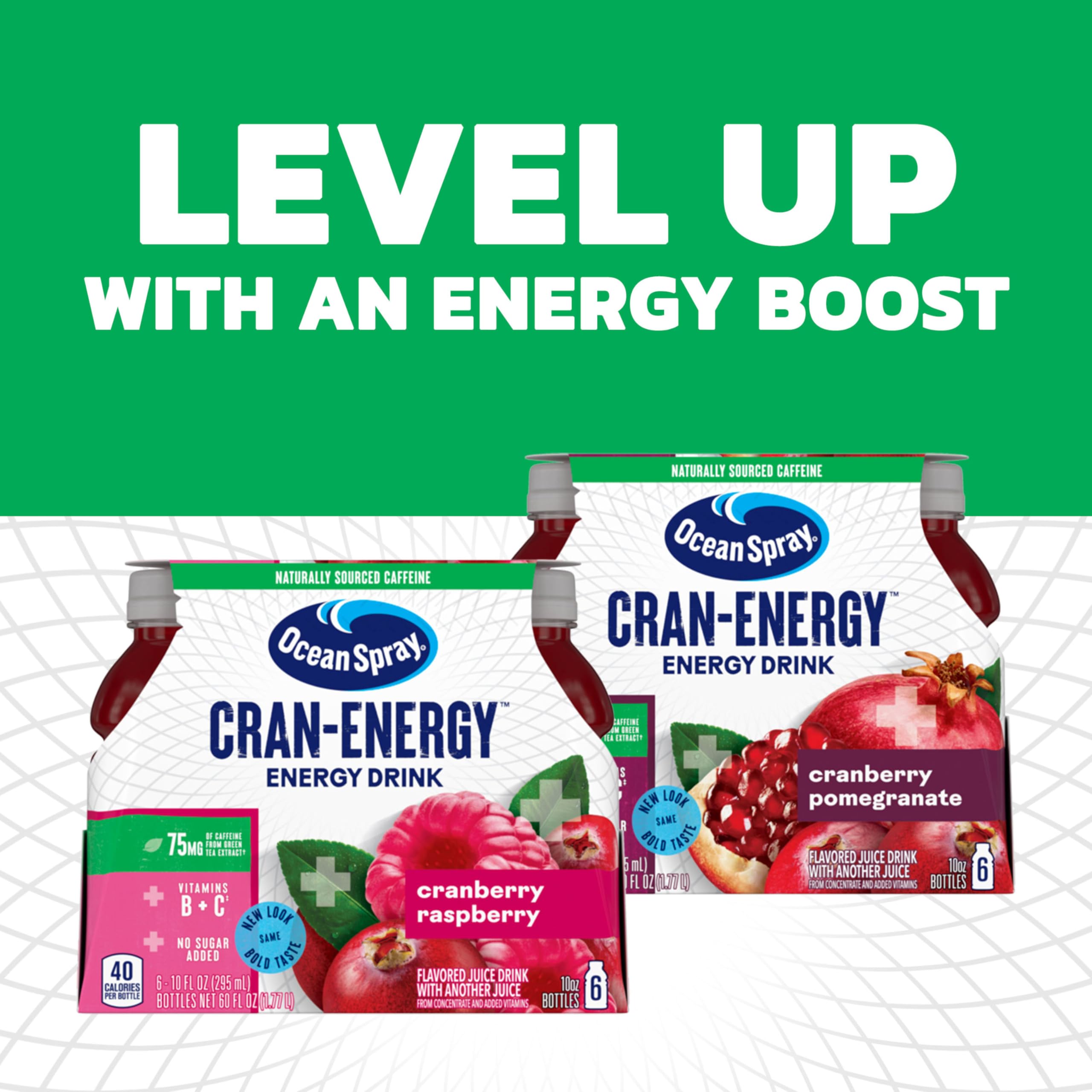 Nutrition facts panel visible on Cran-Energy bottle for quick checks