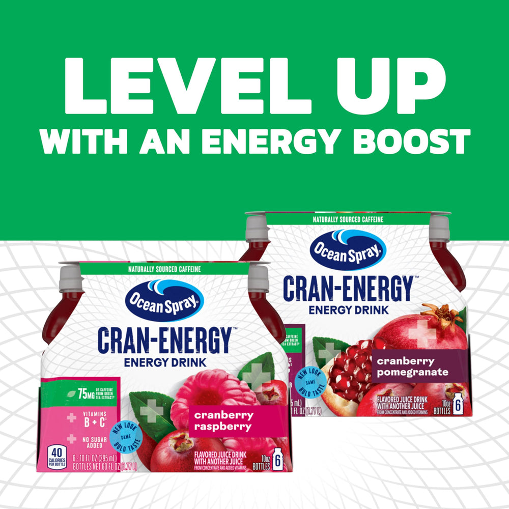 Nutrition facts panel visible on Cran-Energy bottle for quick checks