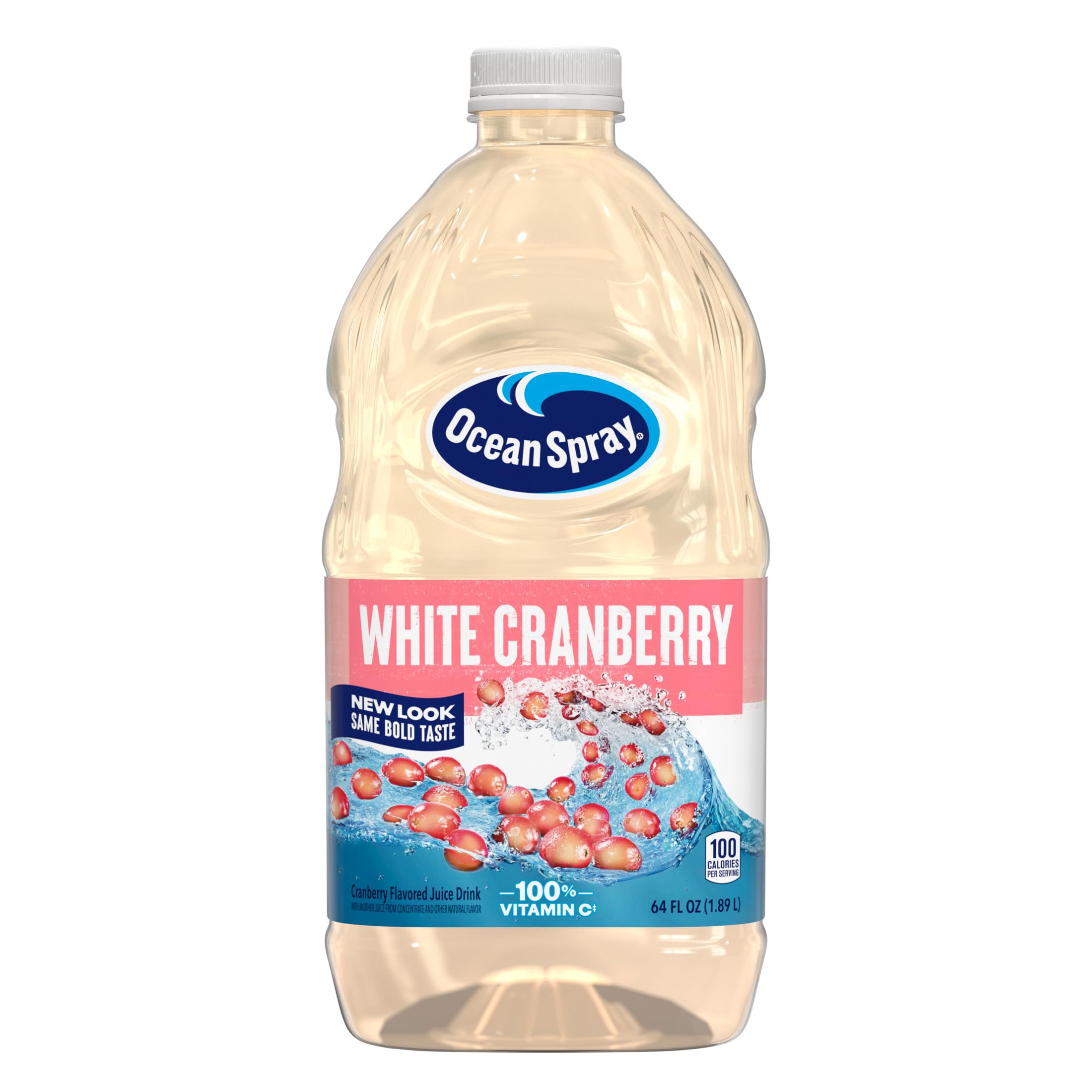 Ocean Spray White Cranberry Juice Drink bottle on a kitchen counter for refreshment