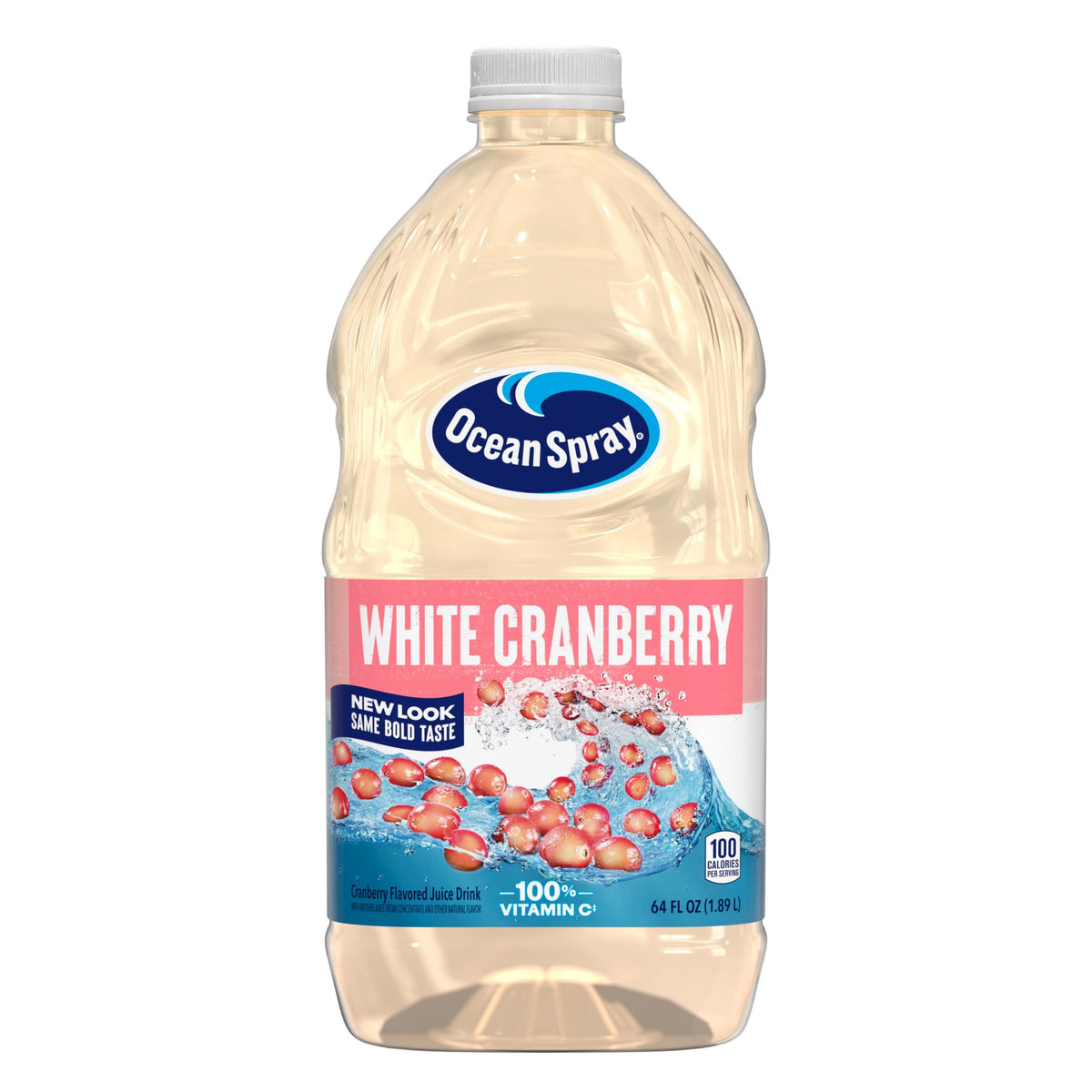 Ocean Spray White Cranberry Juice Drink bottle on a kitchen counter for refreshment