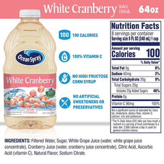 Ocean Spray White Cranberry label close-up highlighting vitamin C content