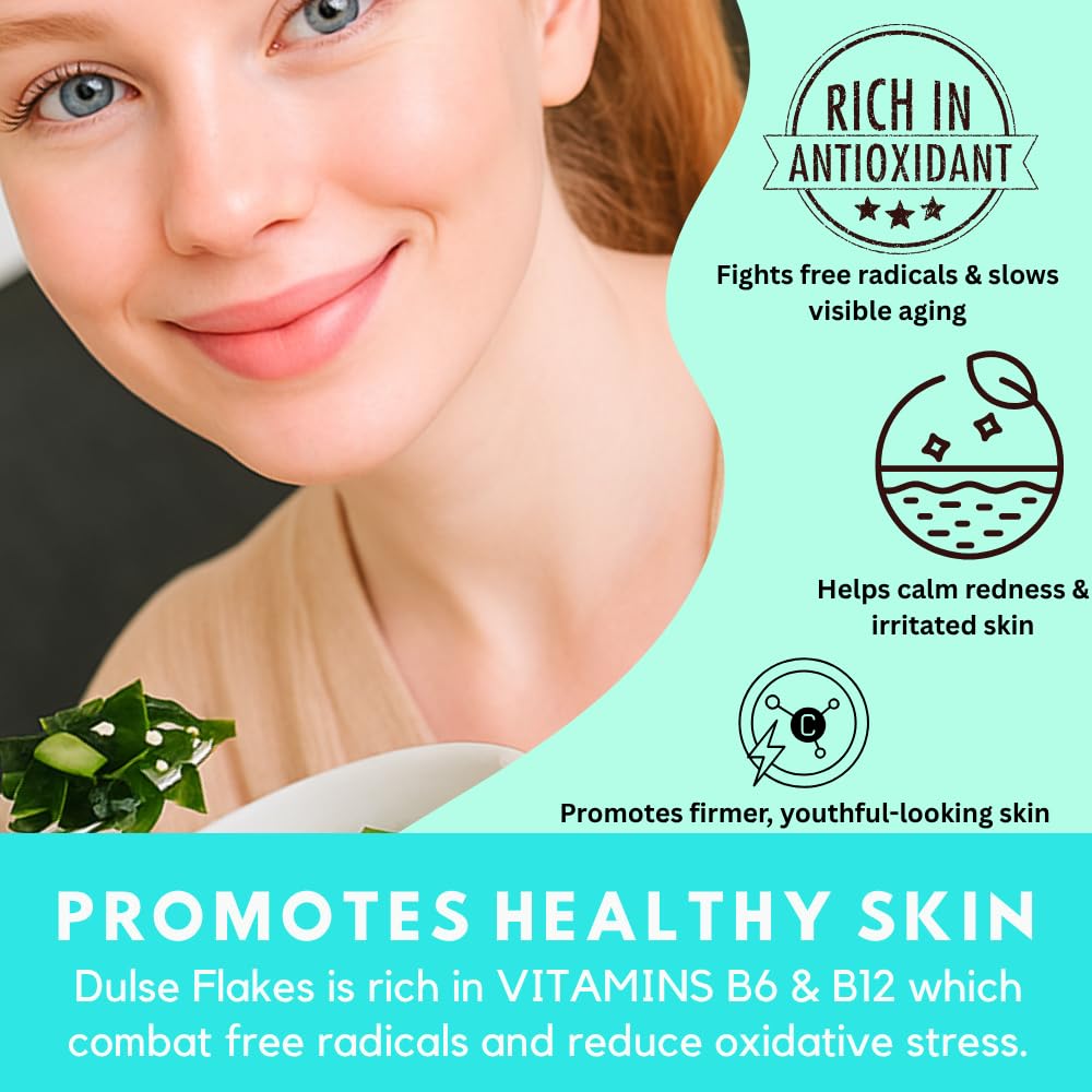 Ocean's Balance Dulse flakes sprinkled on salad demonstrates versatile, umami rich topping.