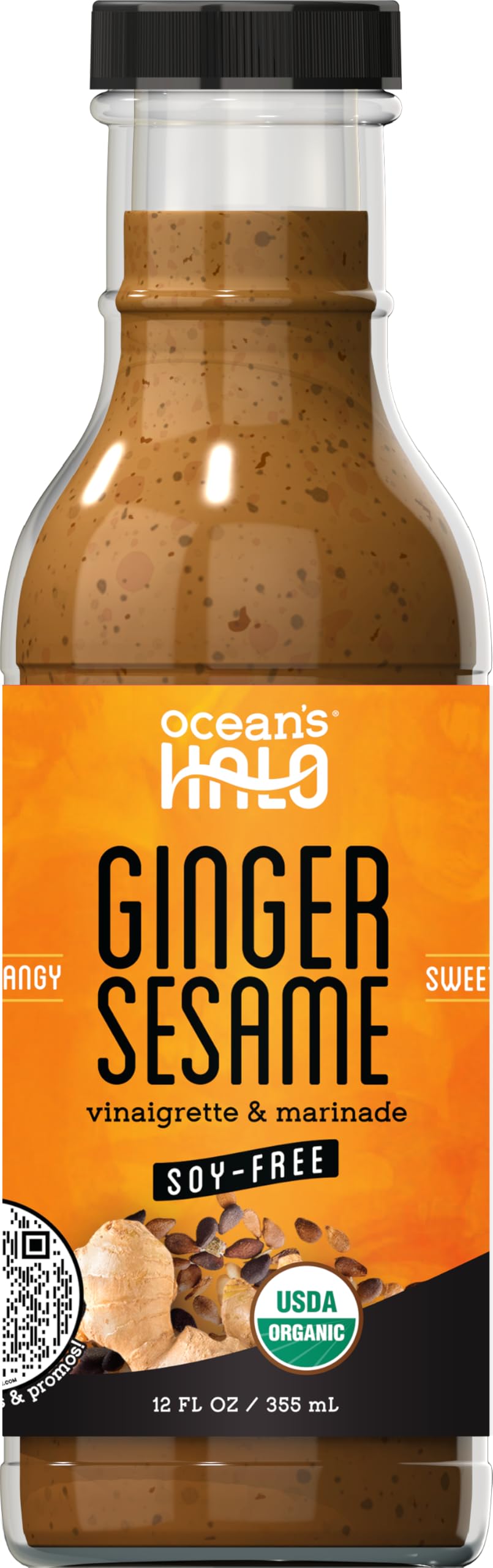 Ocean's Halo Ginger Sesame Vinaigrette bottle, ideal for vibrant salads