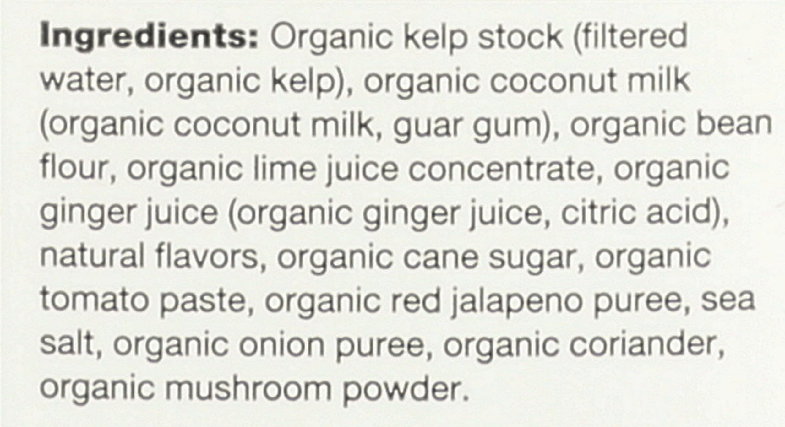 Ocean's Halo organic ingredients label close-up, emphasizes kelp-driven umami and sustainability.