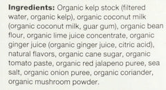 Ocean's Halo organic ingredients label close-up, emphasizes kelp-driven umami and sustainability.