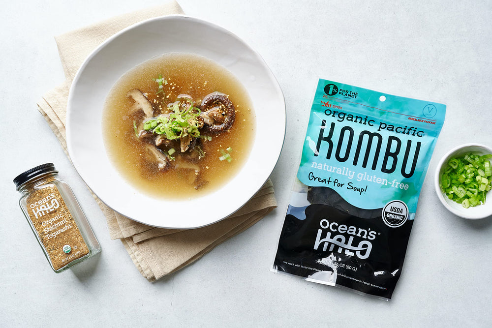 Ocean's Halo Organic Kombu in broth bowl adds natural umami.