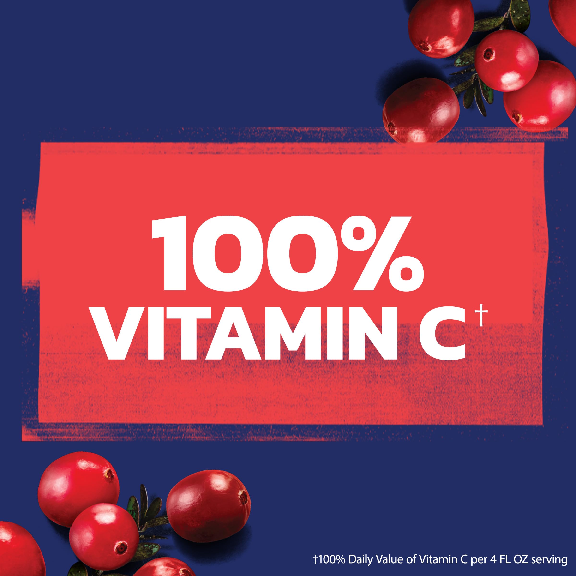 Cranberry Cup shows 100% Vitamin C claim on label for a simple boost.