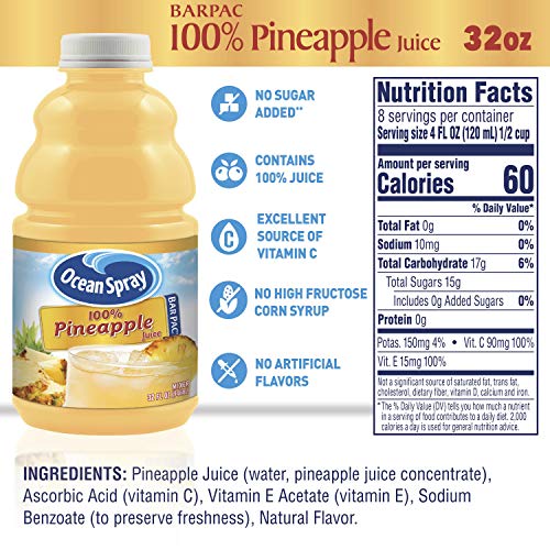 Ocean Spray BarPac pineapple juice bottle, 32 oz, ideal for cocktails.