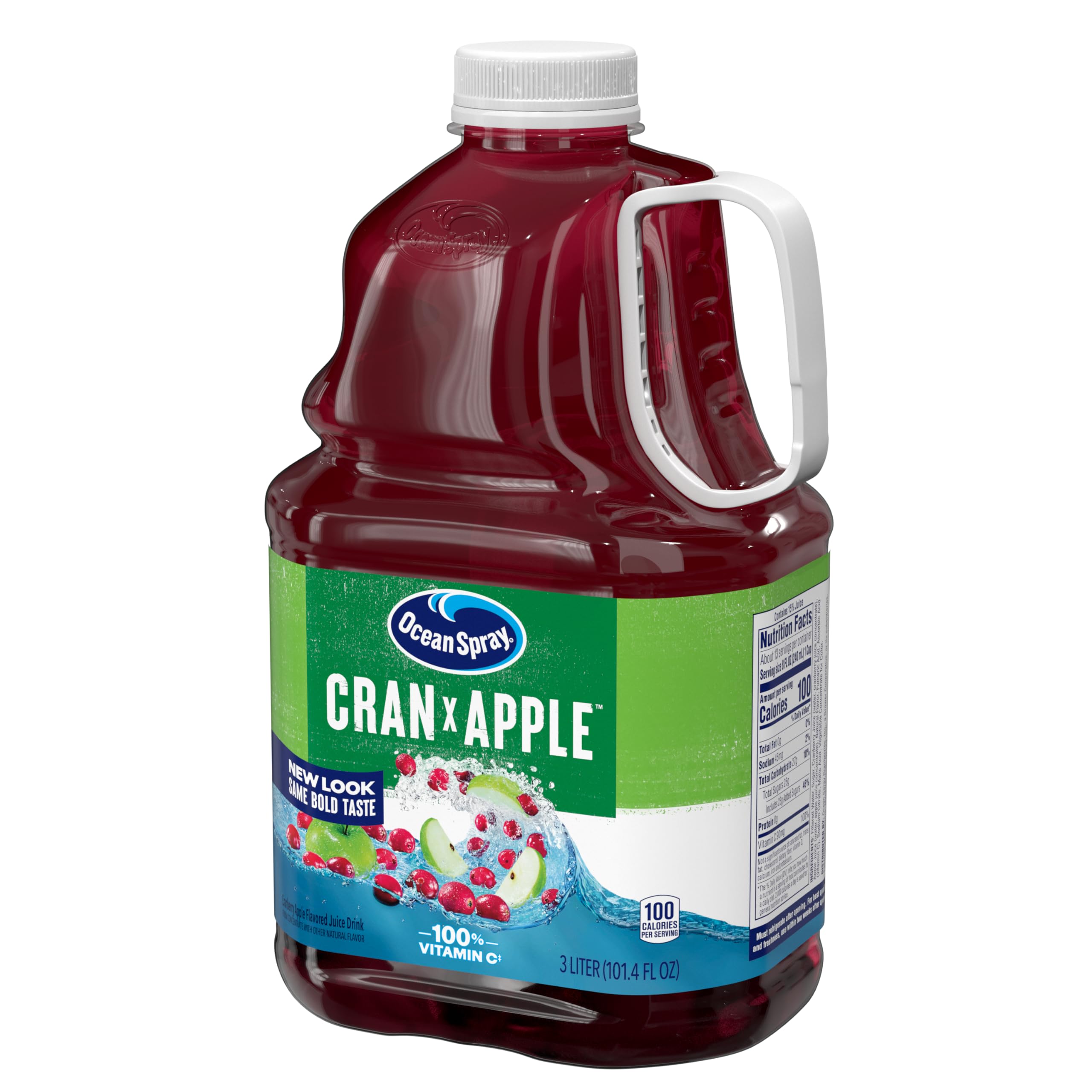 Ocean Spray Cran-Apple bottle with ingredients confirms real juice concentrate as primary component.
