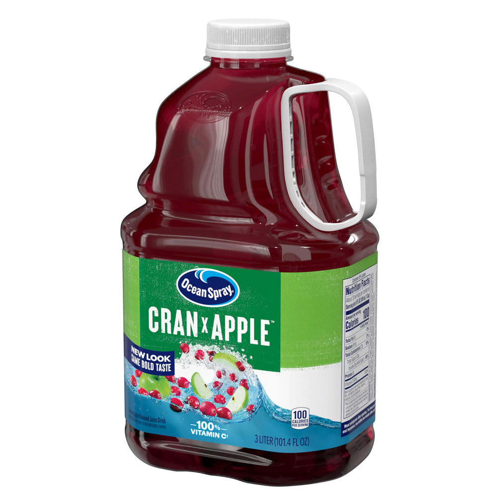 Ocean Spray Cran-Apple bottle with ingredients confirms real juice concentrate as primary component.