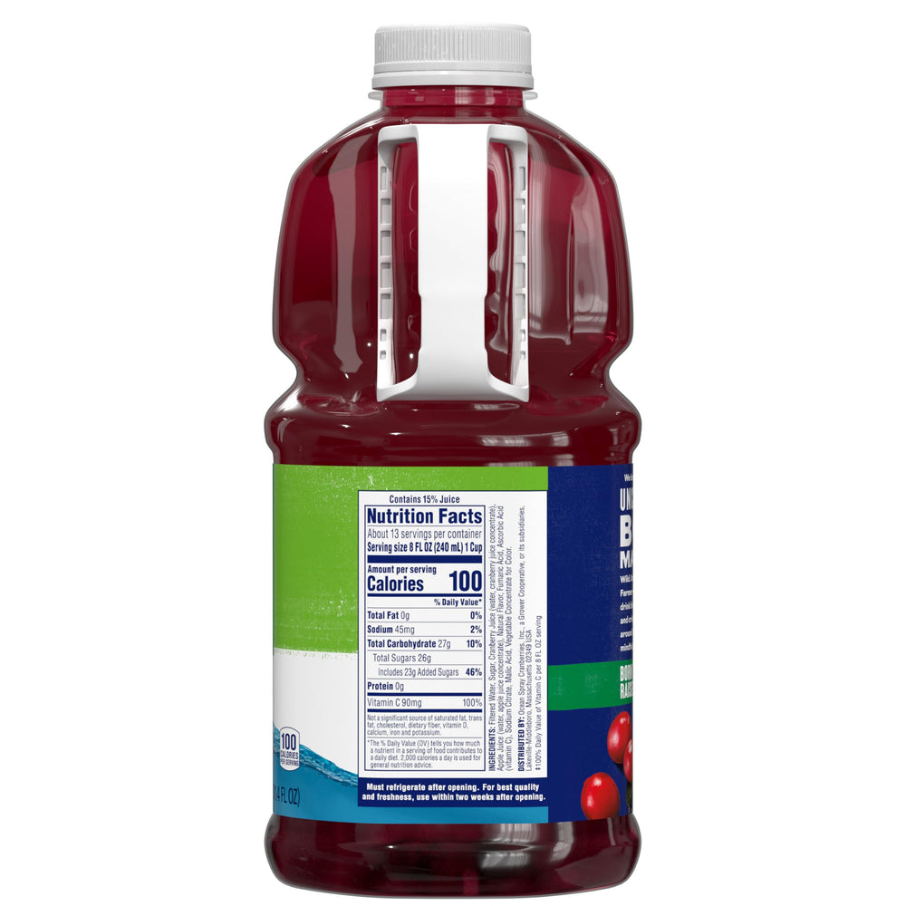 Pack-shot featuring Ocean Spray Cran-Apple bottle and label.