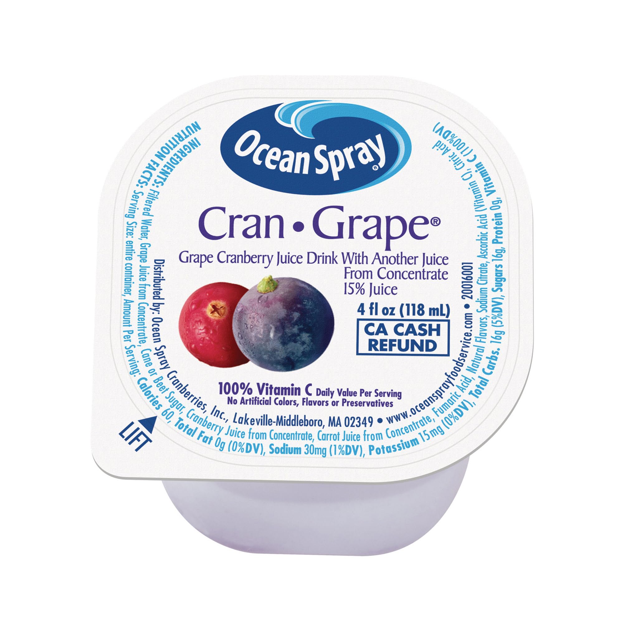 Ocean Spray Cran-Grape juice cups in a 4 oz pack for on-the-go hydration.
