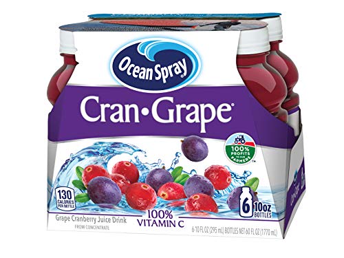 Ocean Spray Cran-Grape packaging display with six bottles for pantry-ready refreshment.