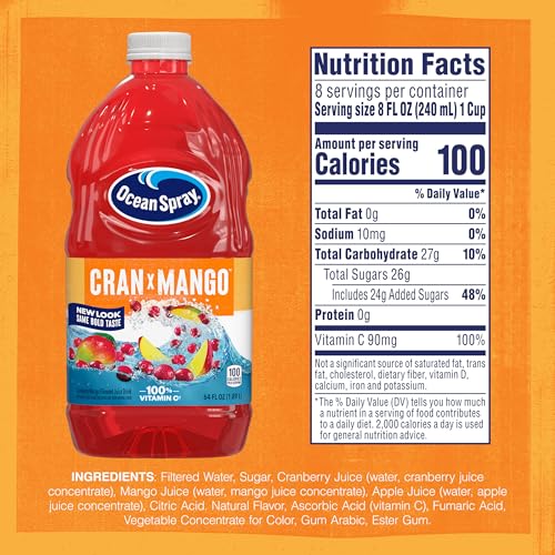 Ocean Spray Cran-Mango juice bottle being poured into a glass for a refreshing break