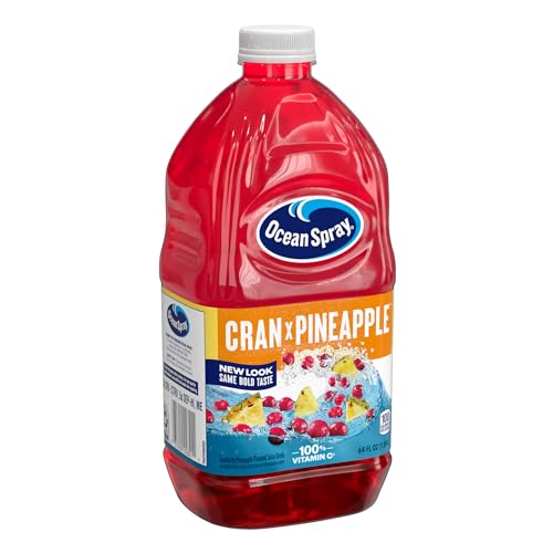 Ocean Spray Cran-Pineapple bottle poured into a glass, tropical refreshment