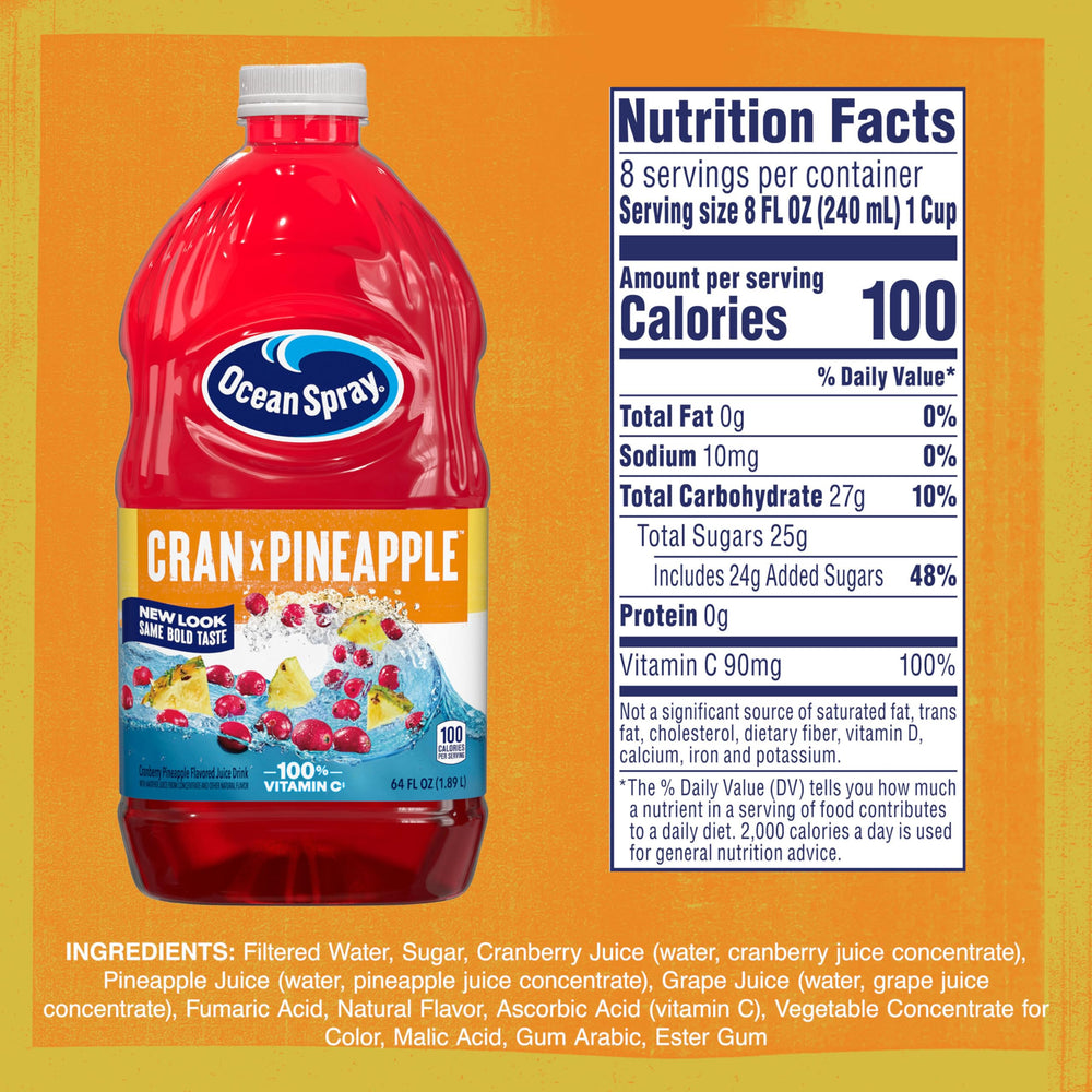 Ocean Spray Cran-Pineapple eight-bottle pack on kitchen counter