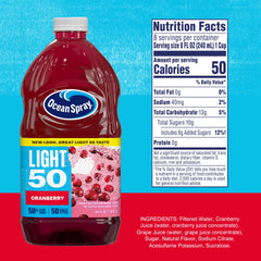 Ocean Spray Cran50 bottle back view showing nutrition information and serving size.