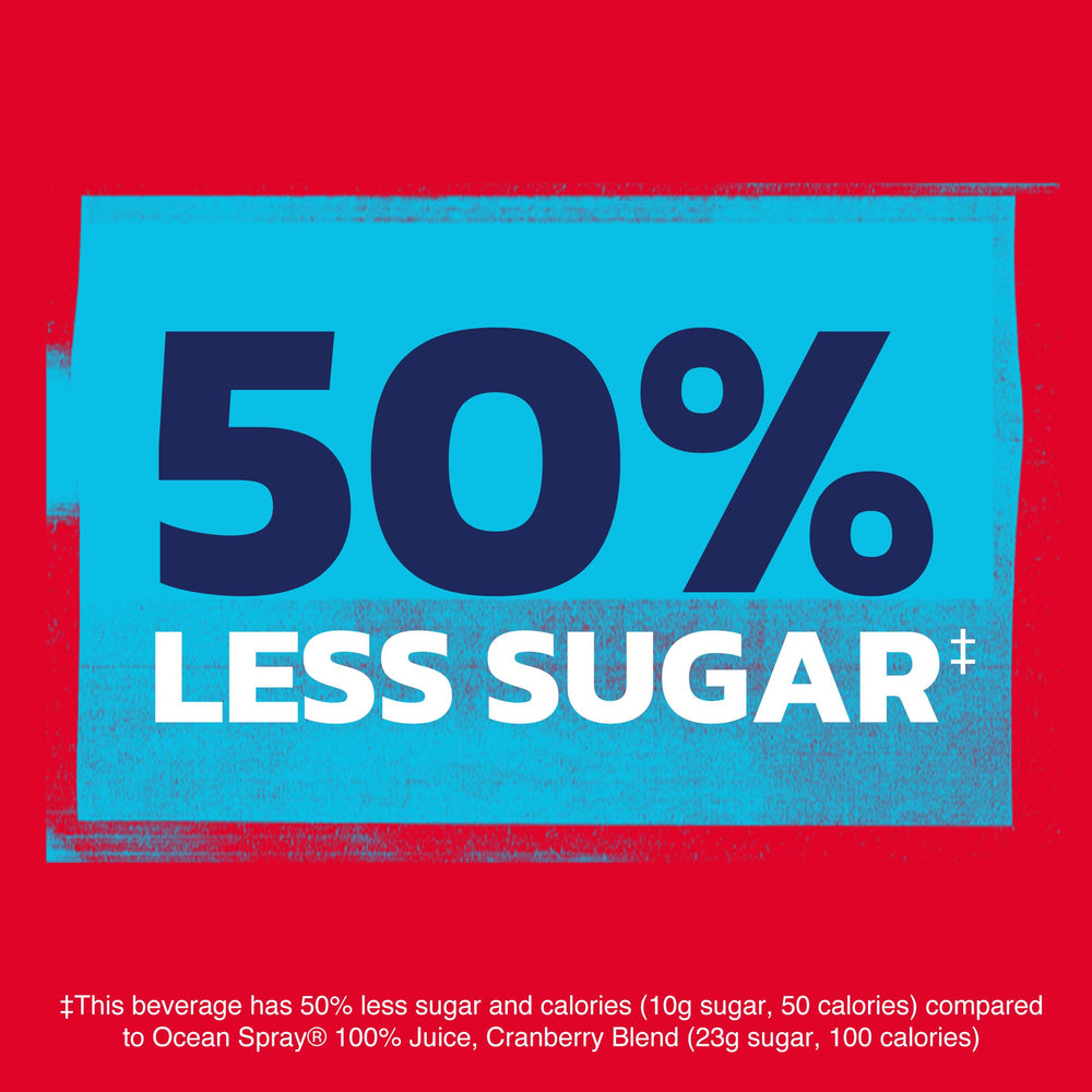 Ocean Spray Cran50 bottle label close-up featuring 50 calories per serving.
