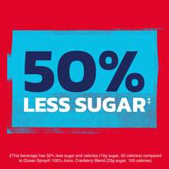 Ocean Spray Cran50 bottle label close-up featuring 50 calories per serving.