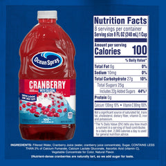 Ocean Spray Cranberry Juice Cocktail bottle over ice, a refreshing cold serve.