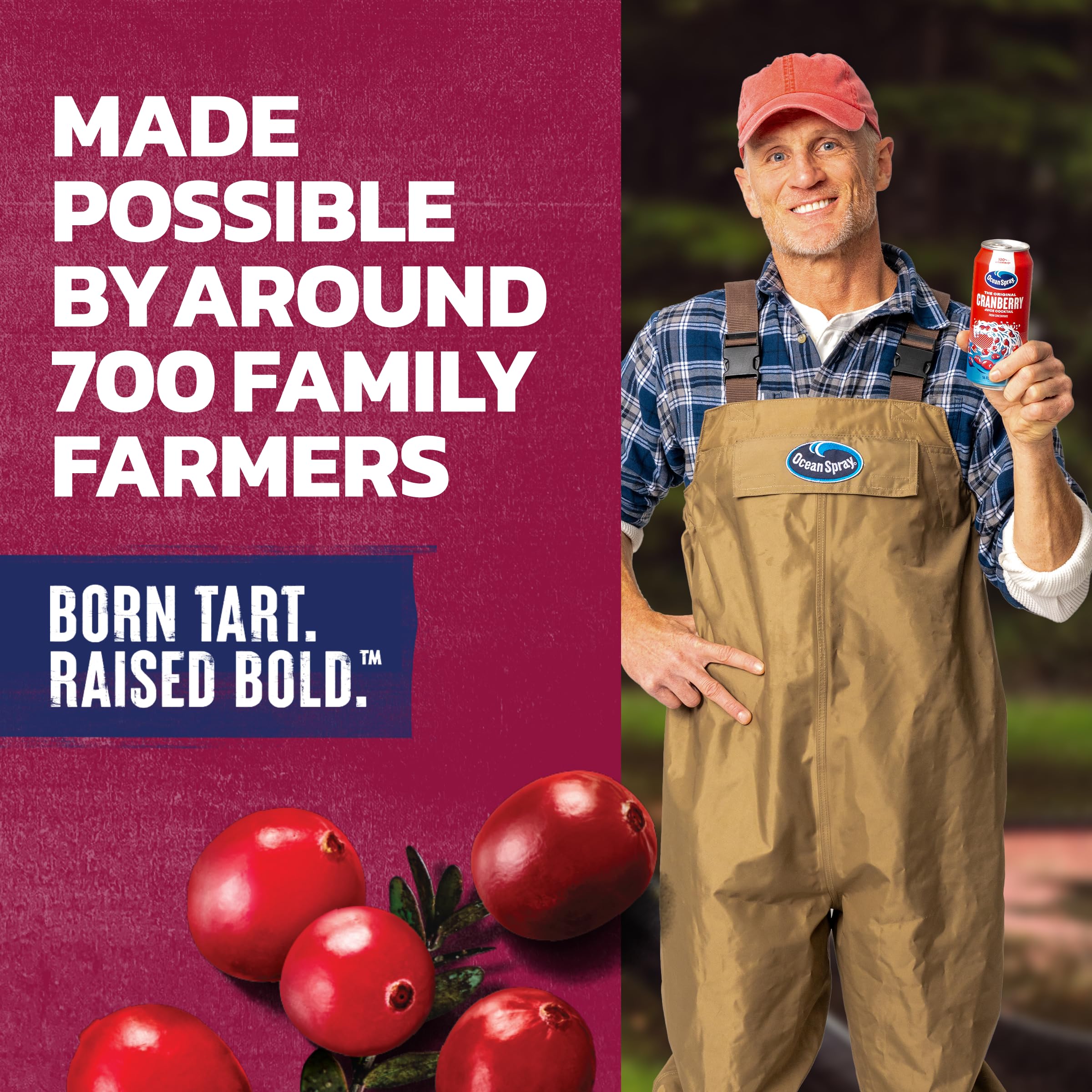 Pour-ready Ocean Spray Cranberry Juice Cocktail into a glass to savor crisp cranberry taste.