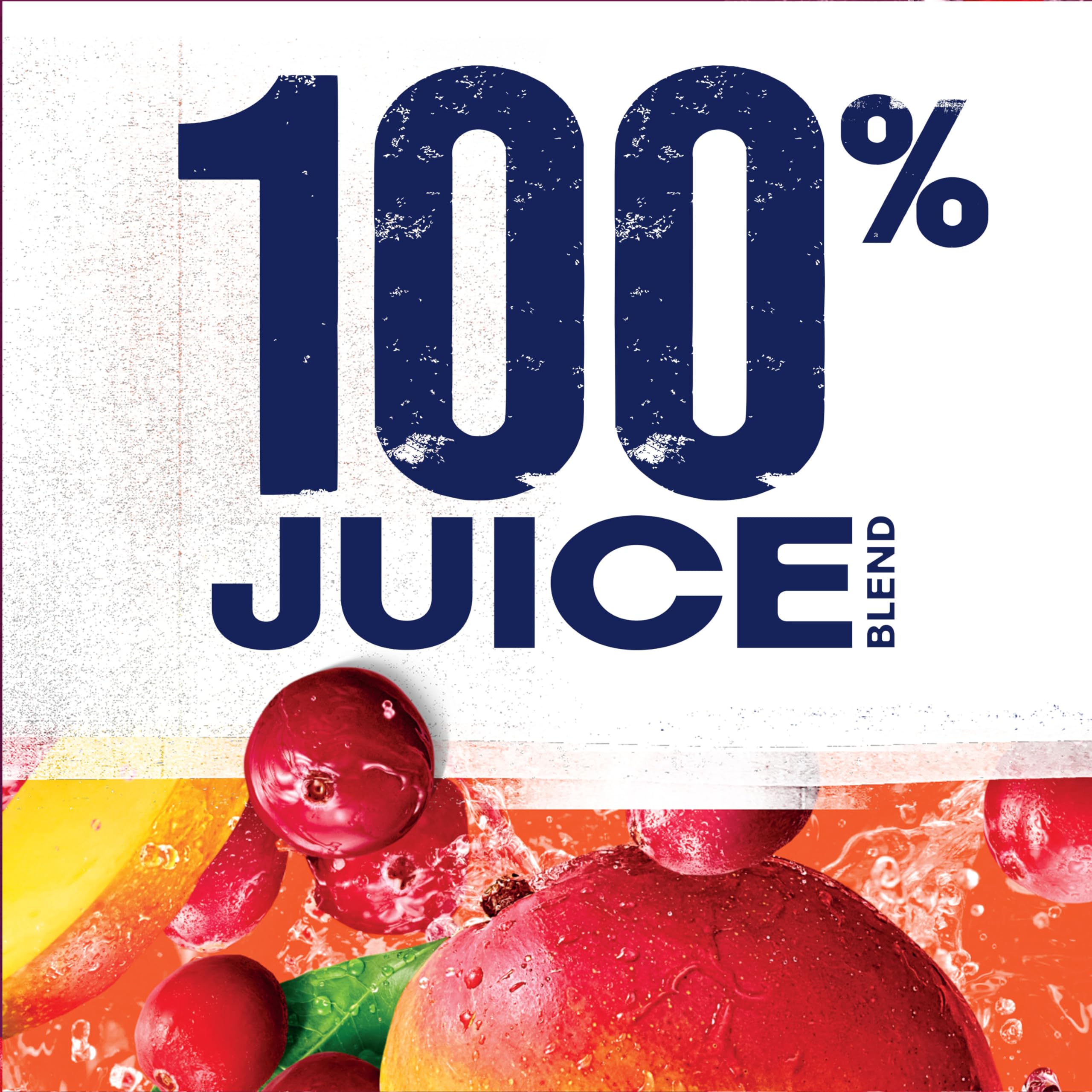 Close-up label on Ocean Spray cranberry mango highlighting 100% juice.