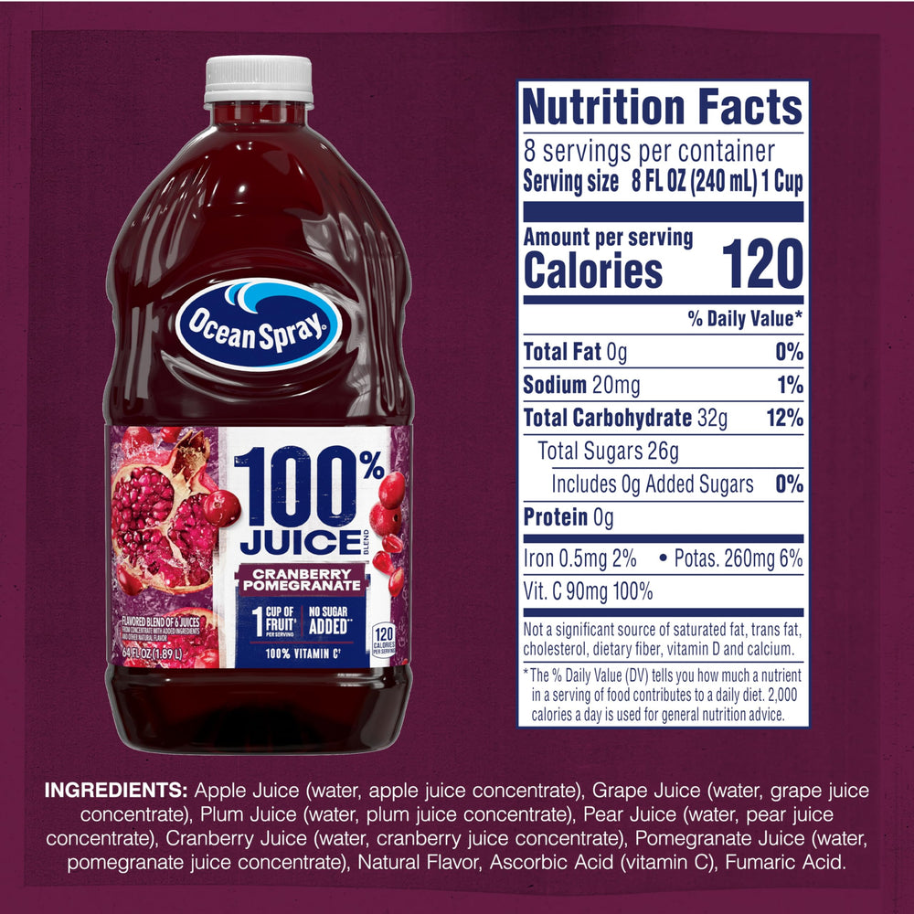 Ocean Spray Cranberry Pomegranate juice pour over glass with ice.