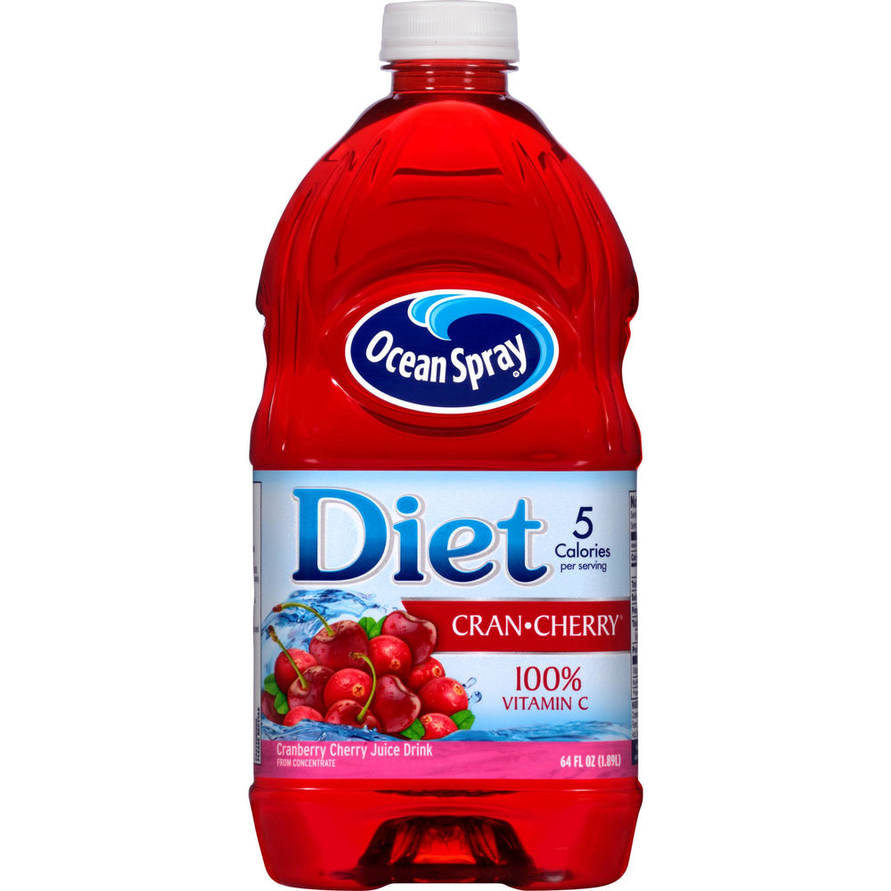 Ocean Spray Diet Cran-Cherry bottle front with crisp flavor and five calories per serving