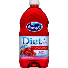 Ocean Spray Diet Cran-Cherry bottle front with crisp flavor and five calories per serving
