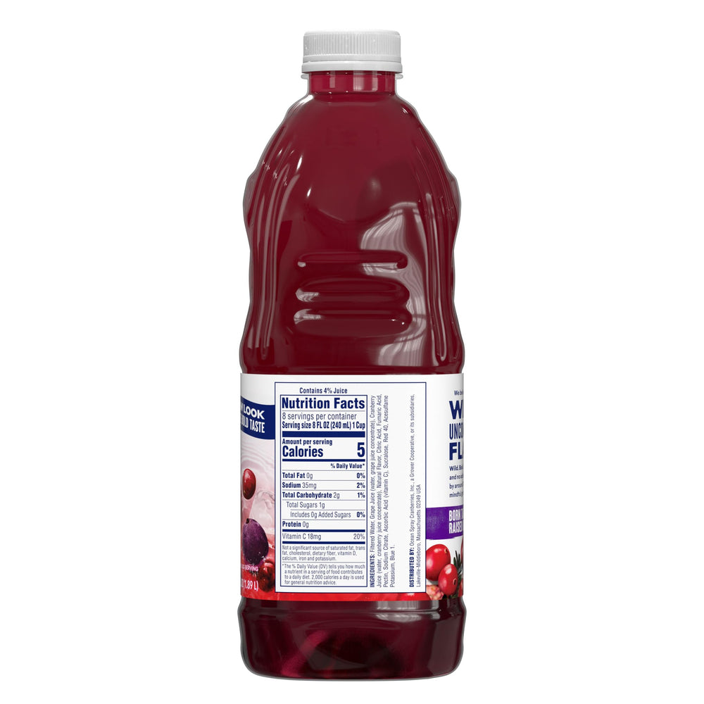 Ocean Spray Diet Cran-Grape bottle-front label highlights real fruit juice