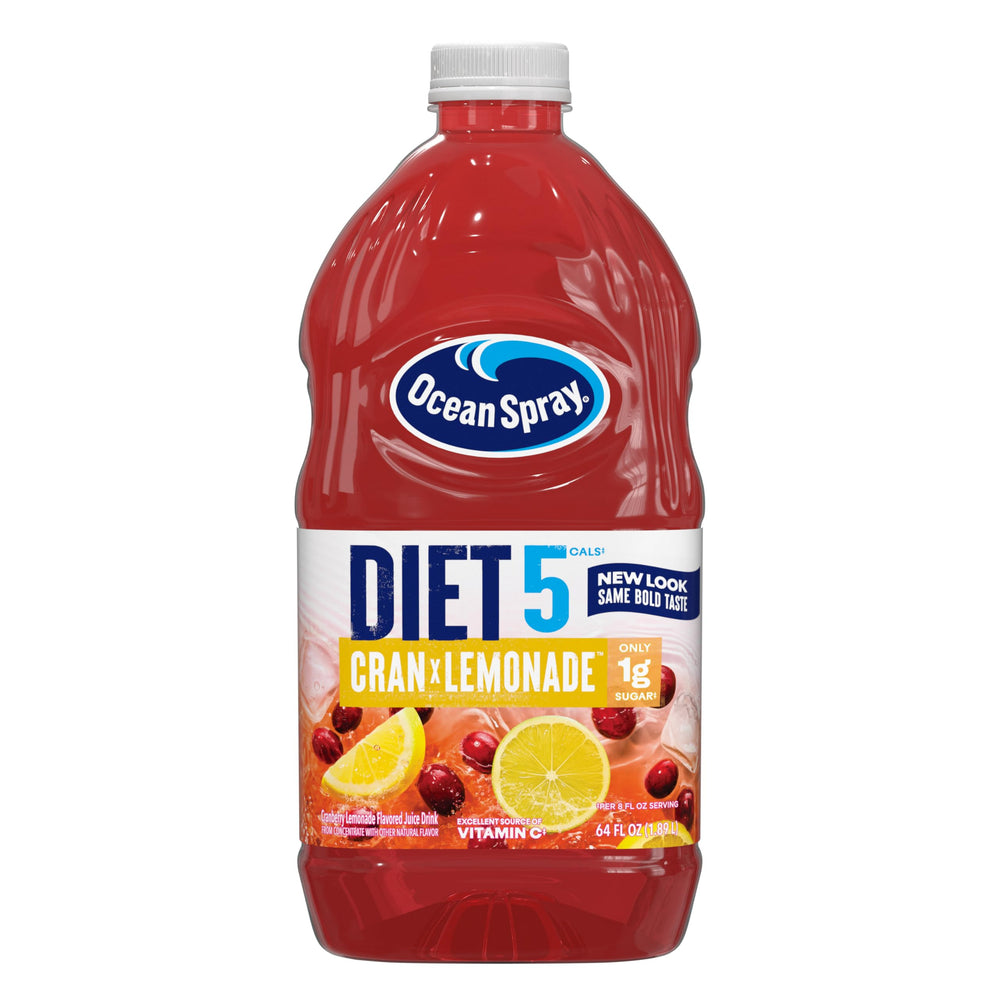 Ocean Spray Diet Cran-Lemonade bottle front view, bold cranberry-lemonade flavor, low-calorie option