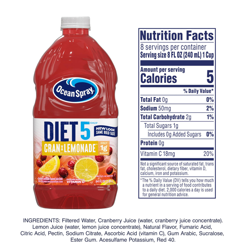 Lemon wedge beside Ocean Spray Diet Cran-Lemonade bottle for on-the-go refreshment