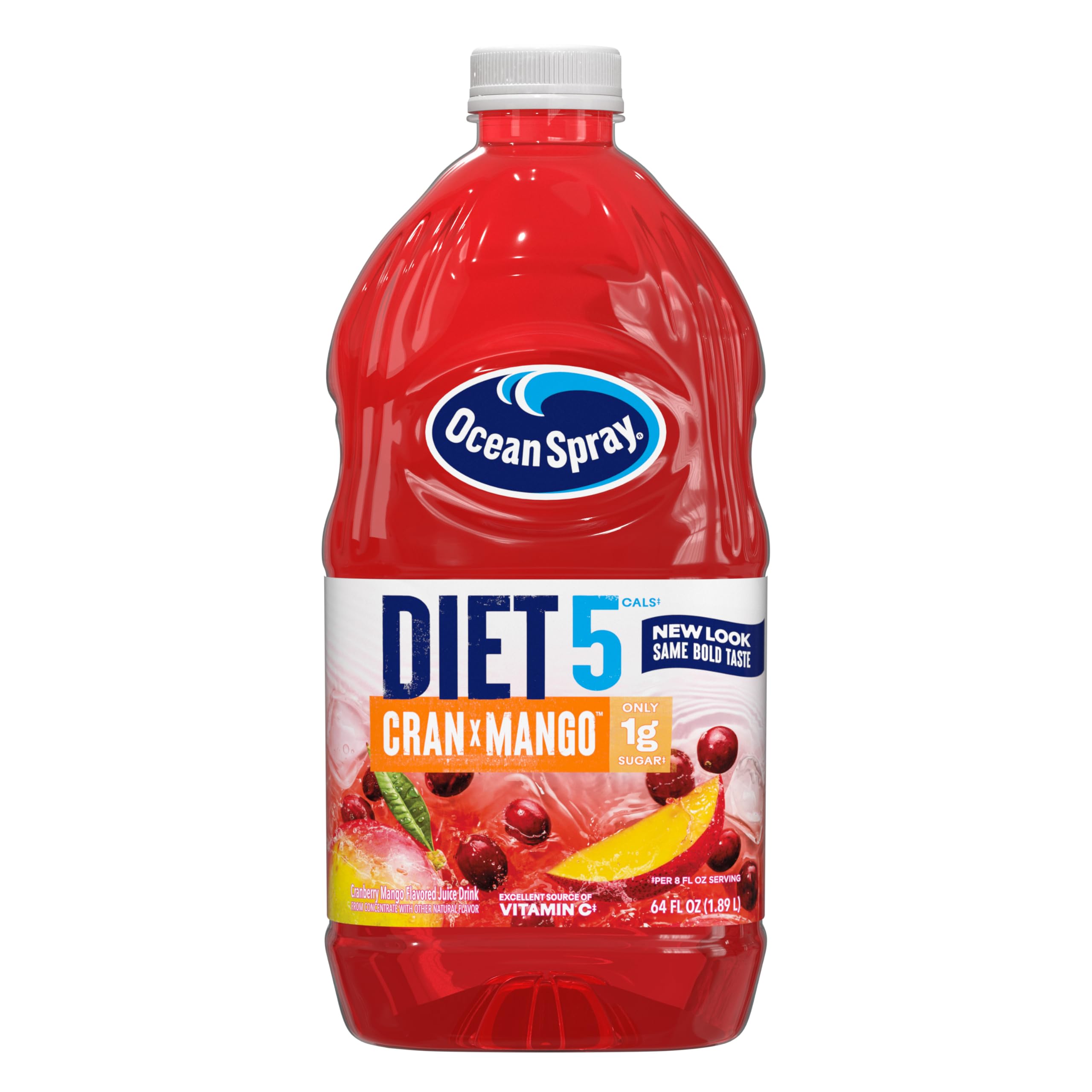 Ocean Spray Diet Cran-Mango bottle 64oz, showcasing real fruit juice and low calories.