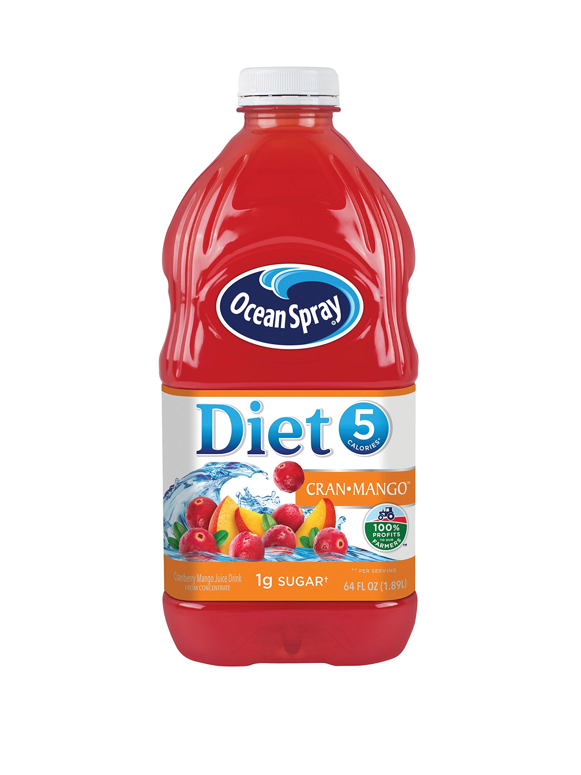 Ocean Spray Diet Cran-Mango bottle front view, bold low-calorie refreshment.