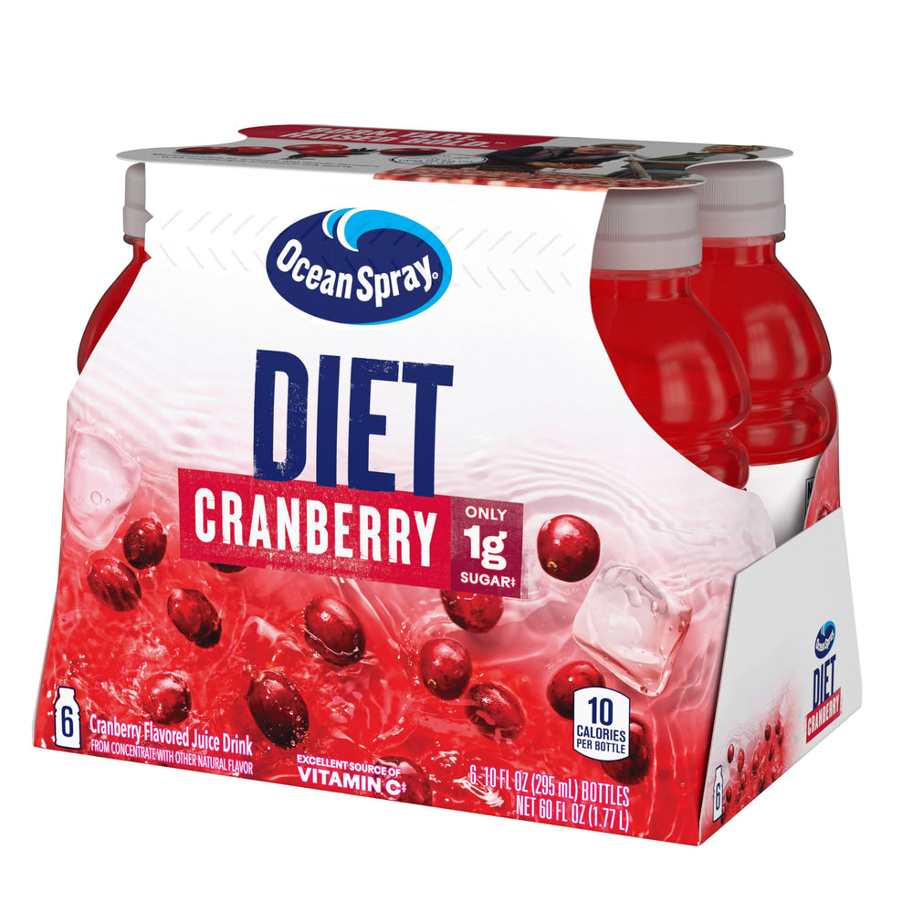 Ocean Spray Diet Cranberry Juice Cold Refresh illustrates a cool serving.