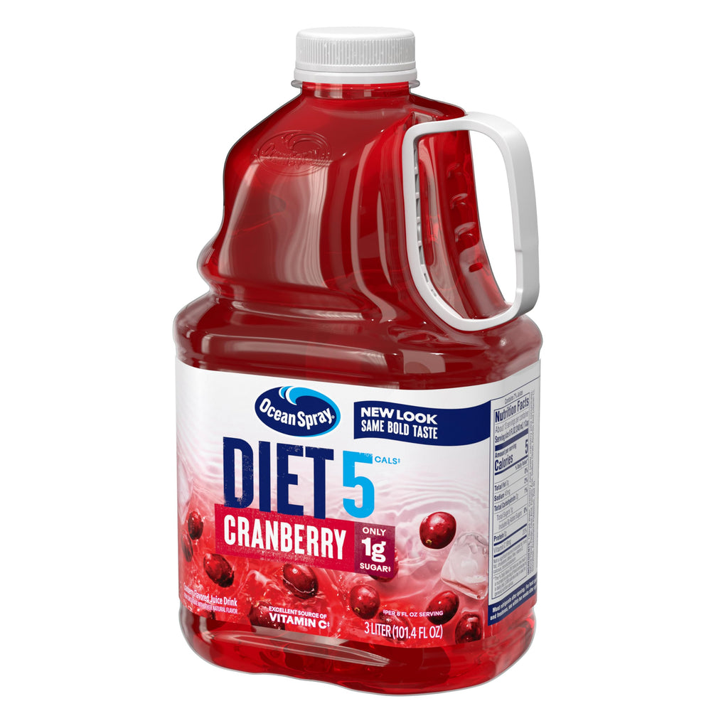 Ocean Spray Diet Cranberry Juice Drink bottle cap emphasizes easy, mess-free pouring.