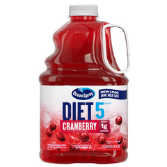 Ocean Spray Diet Cranberry Juice Drink bottle highlights crisp flavor with low calories per serving.