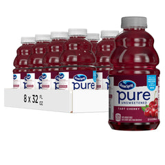 Ocean Spray Pure Unsweetened Tart Cherry Juice bottle front showing 100% fruit juice