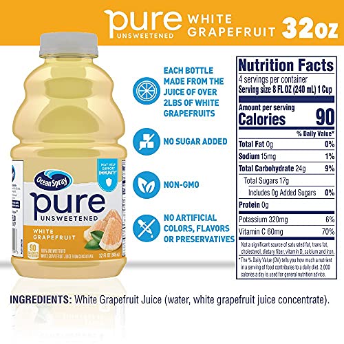 Ocean Spray Pure Unsweetened White Grapefruit Juice being poured into a glass.