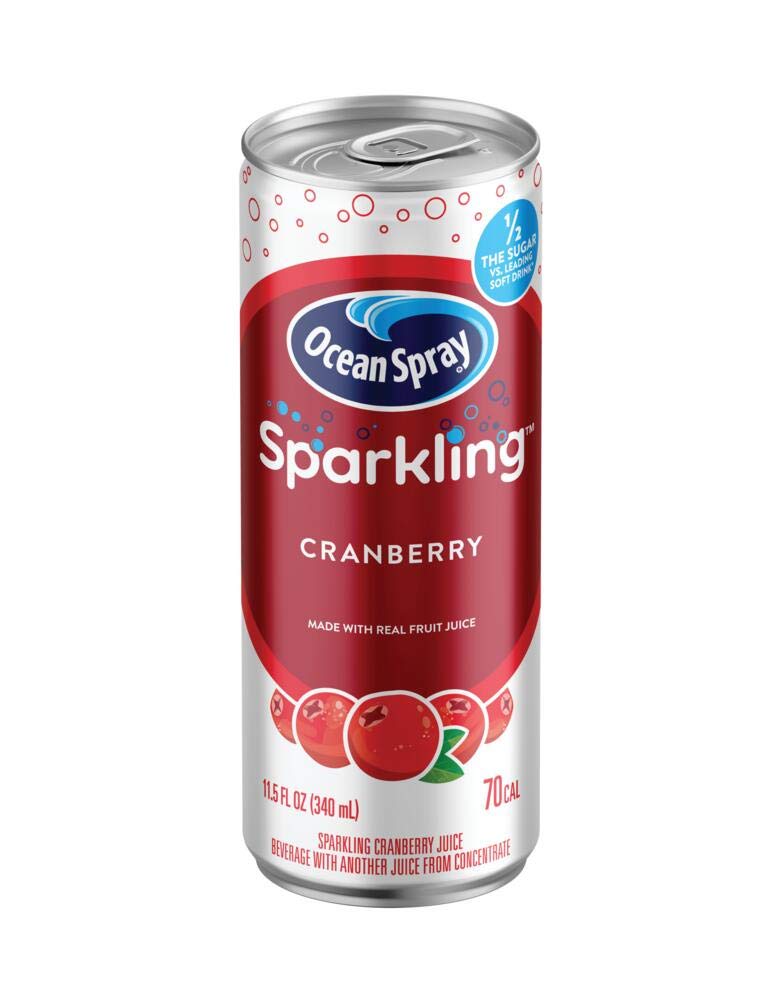 Ocean Spray Sparkling Cranberry can front view for refreshing on-the-go enjoyment.