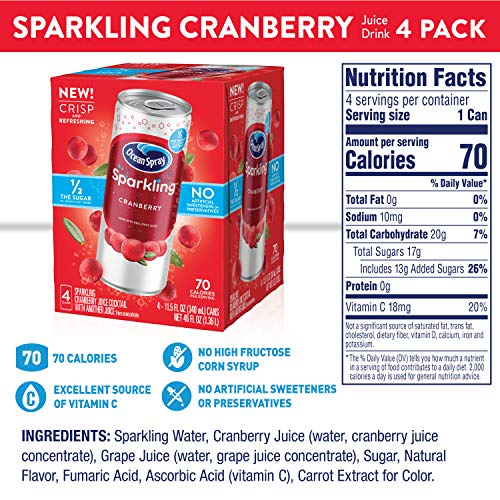 Ocean Spray Sparkling Cranberry can side view highlighting crisp flavor and label.