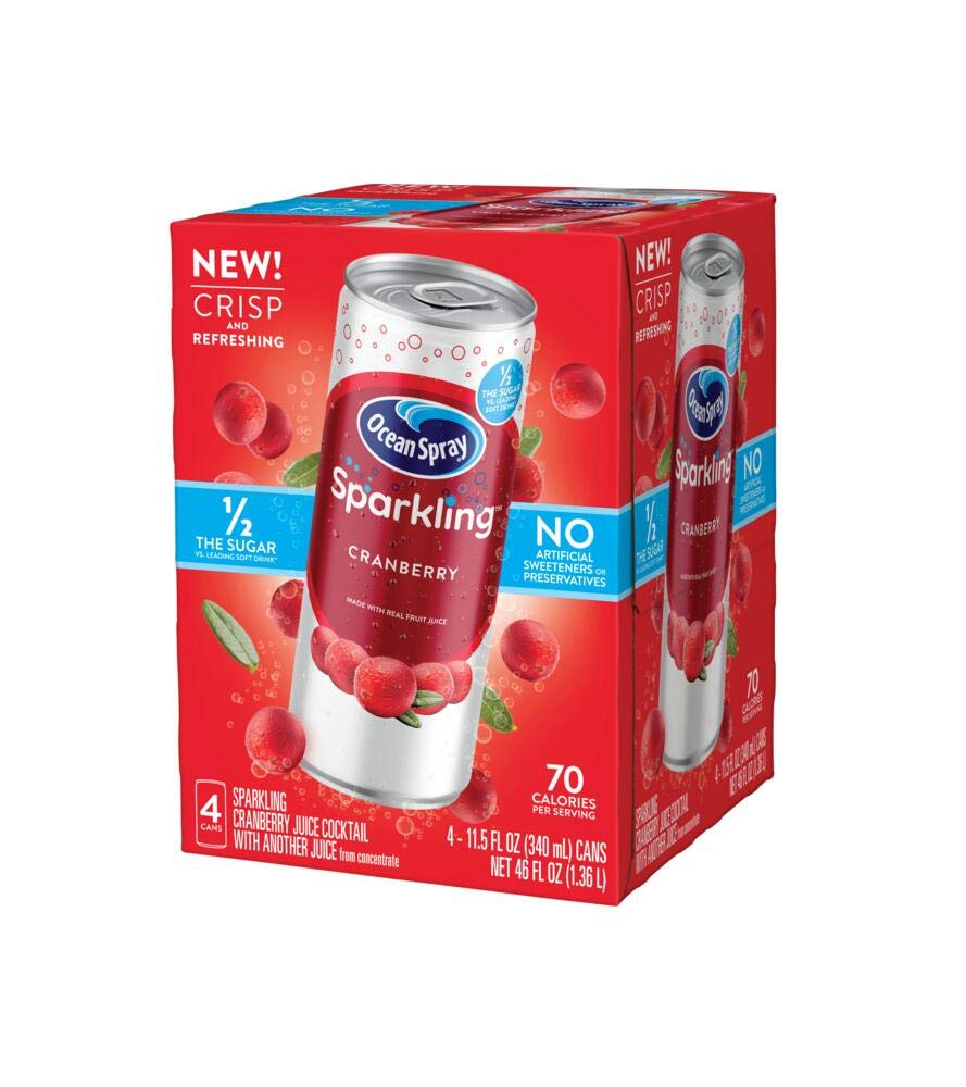 Ocean Spray Sparkling Cranberry glass with ice showcases bright color and refreshment.