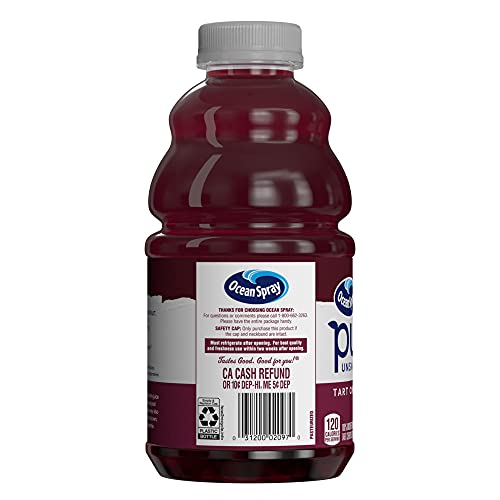 Ocean Spray tart cherry juice bottle stored in the fridge
