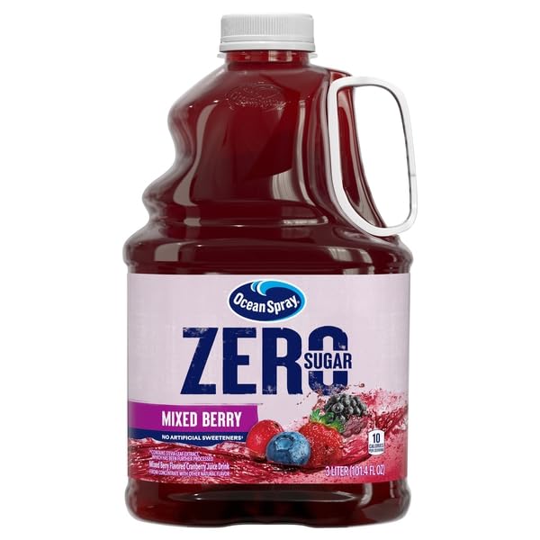 Ocean Spray Zero Sugar Mixed Berry juice bottle, a refreshing stevia-sweetened cranberry beverage for light hydration.