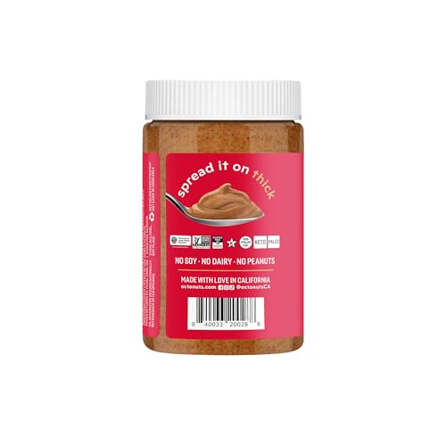Octonuts almond butter spread on toast emphasizing creamy indulgence.