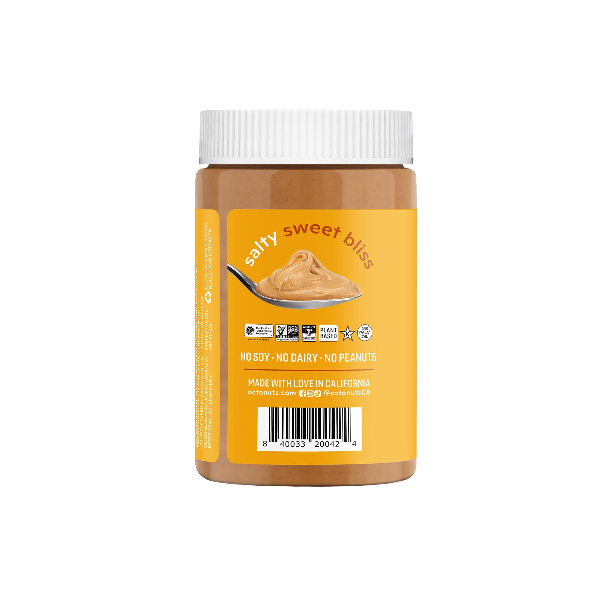 OCTONUTS California made cashew butter jar for quality flavor.