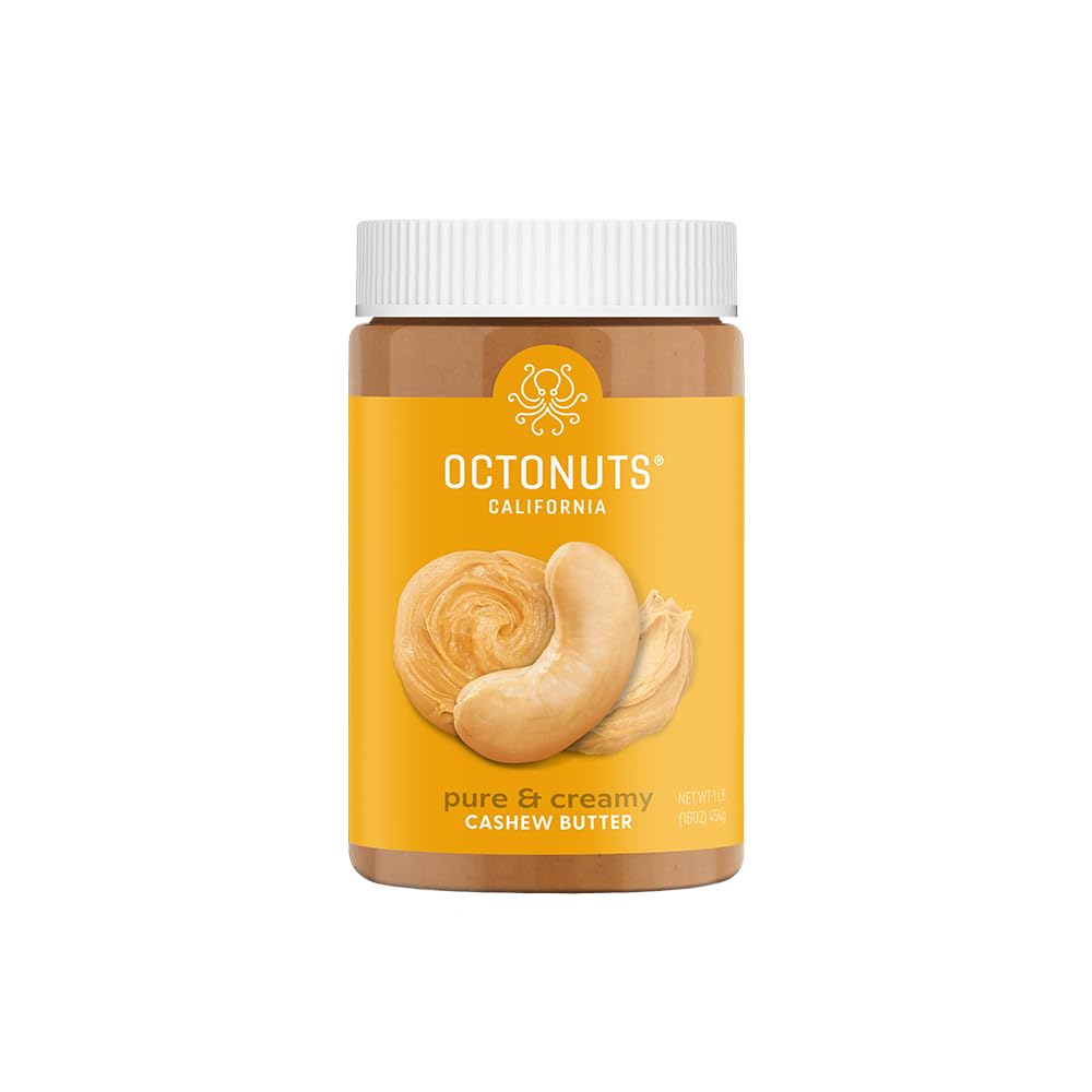 OCTONUTS creamy cashew butter front view showing smooth texture and clean ingredients.