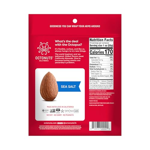 OCTONUTS almonds with sea salt close-up showing crisp texture and seasoning.
