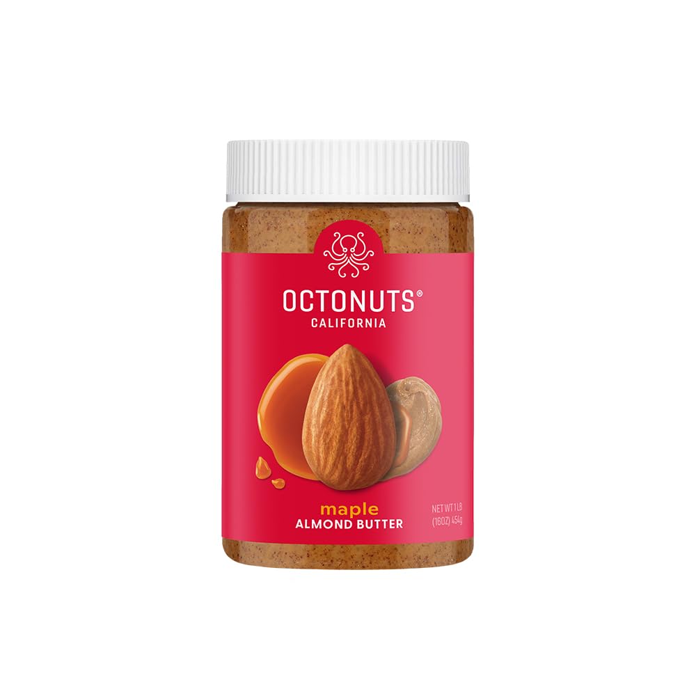 Octonuts dry roasted maple almond nut butter jar shows rich creamy texture