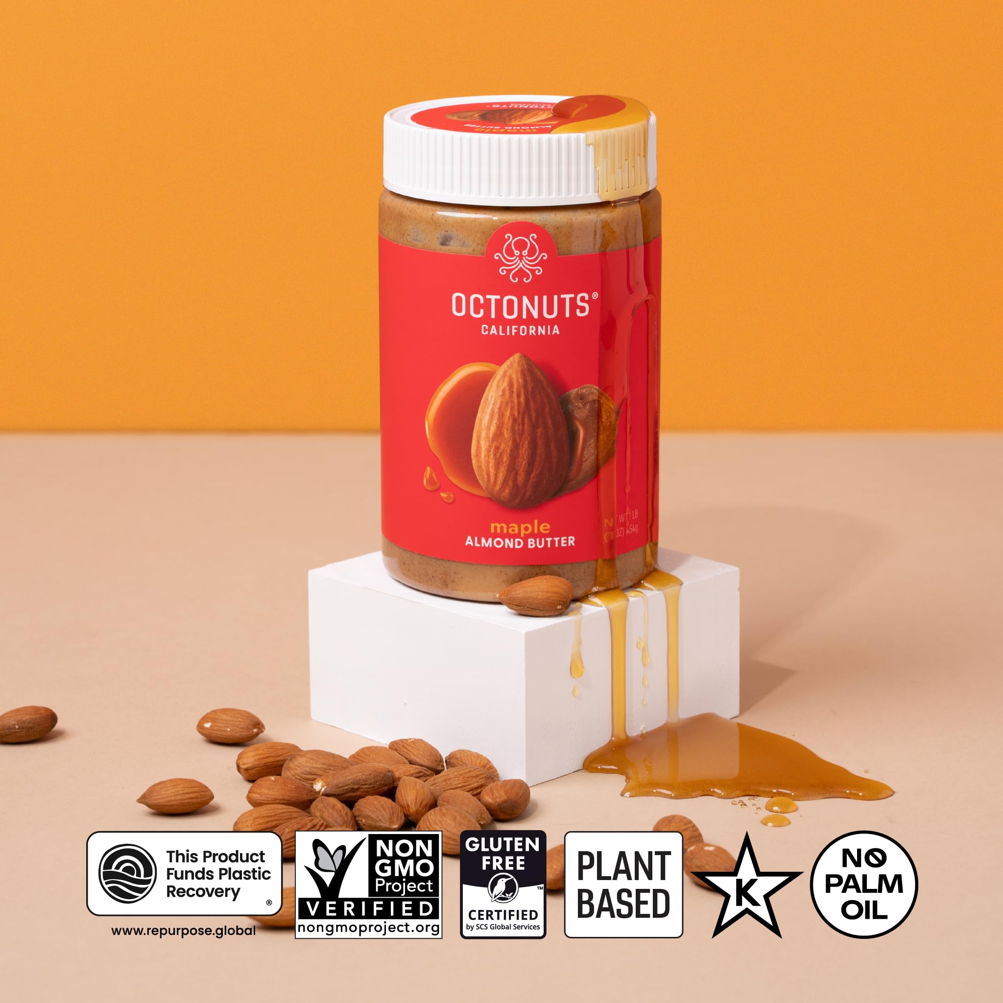 Octonuts maple almond nut butter nutrition label highlights protein and fats